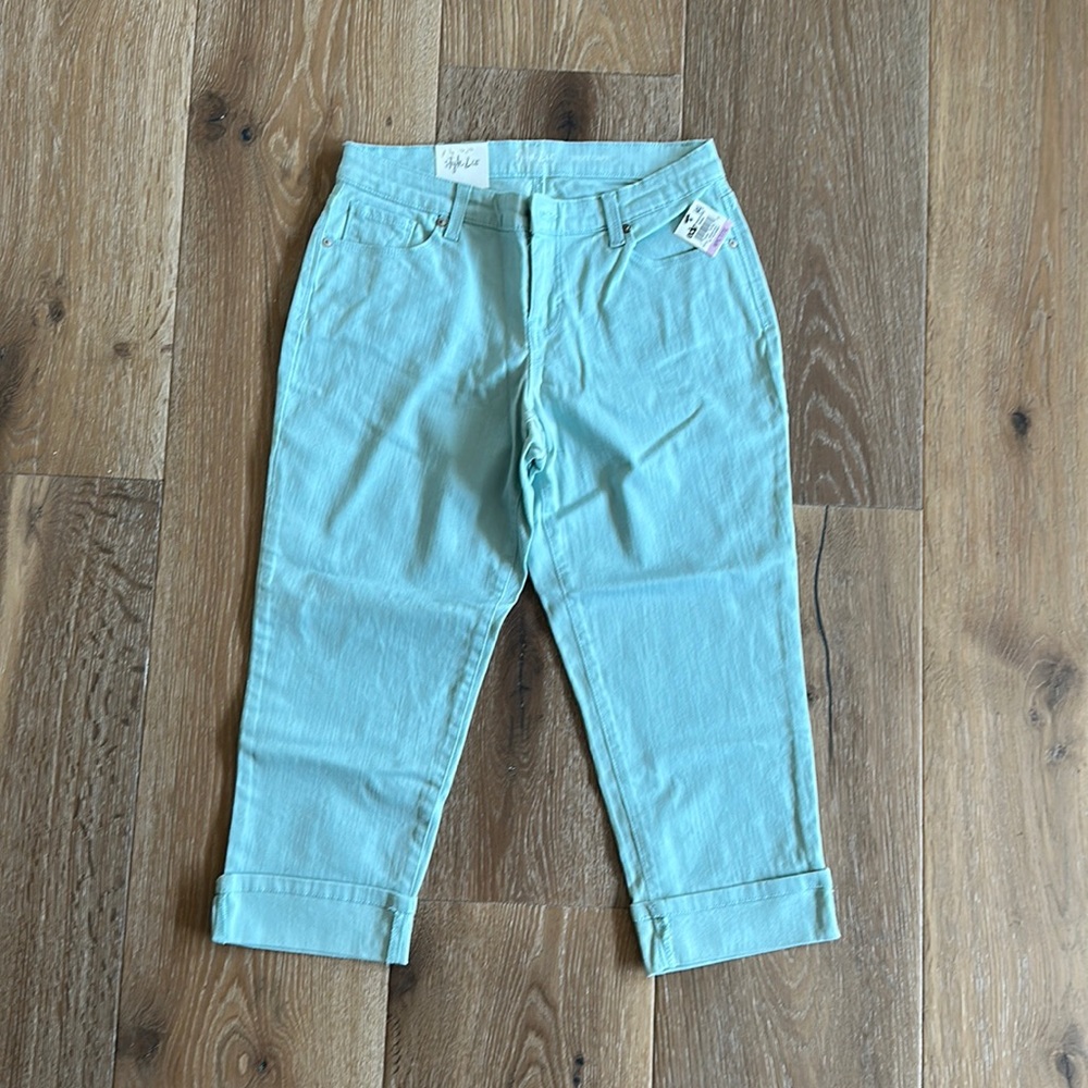 Style & Co mid rise curvy capri, aqua/mint, size 6Petite